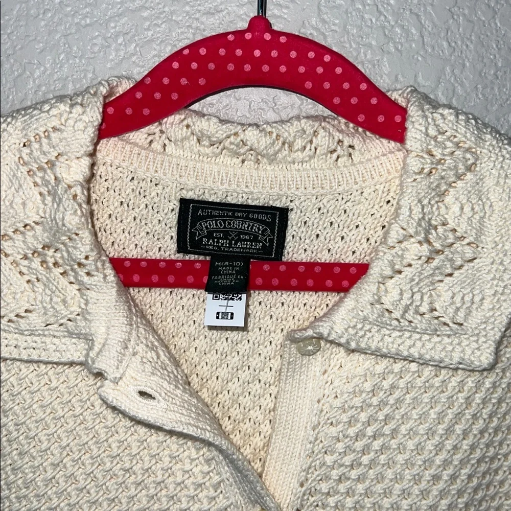 Polo Ralph Lauren Country Cream Ivory Knit Crochet Cardigan Sweater Size M 8/10